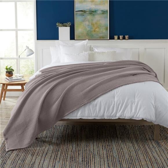 100% Cotton Waffle Weave Bed Blanket | Soft, Breathable, and Lightweight Blanket - Picture 3 of 8